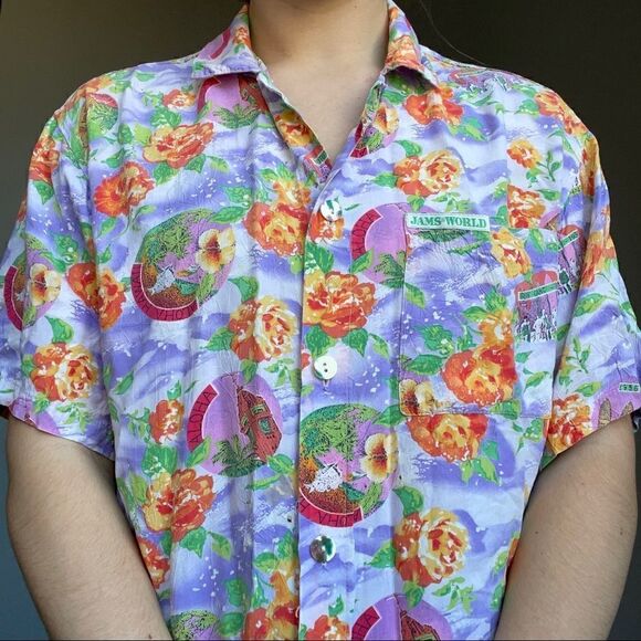 COPY - Vintage Women’s Jams World Hawaiian Floral Tropical Purple Button Up Blo… - Picture 6 of 12
